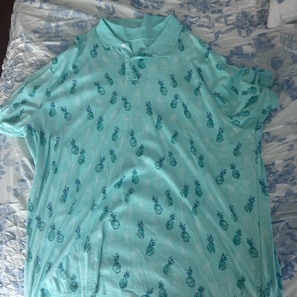 Men's Aqua Pineapple Print Polo Shirt